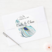 Aqua Grijs  Peacock Veer Bruiloft Sticker (Envelop)