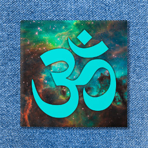 Aqua Groen Sterrencluster Om Symbool Vierkante Button 5,1 Cm