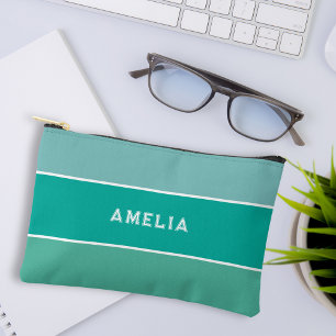 Aqua groene streep varsity monogram etui