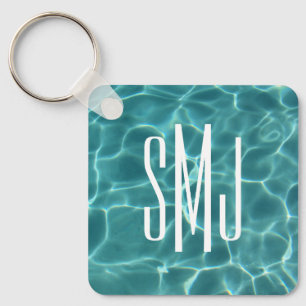 Aqua Groene Zwembad Foto 3 Letter Monogram Sleutelhanger