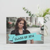 Aqua Grunge Banner Grad Invitation (Debout devant)