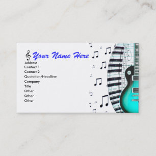 Aqua Guitar Piano-toetsenbord en -notities Visitek Visitekaartje