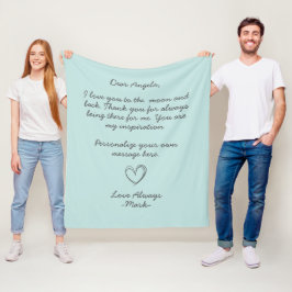 Aqua Handwrite Love Letter of Message Fleece Deken