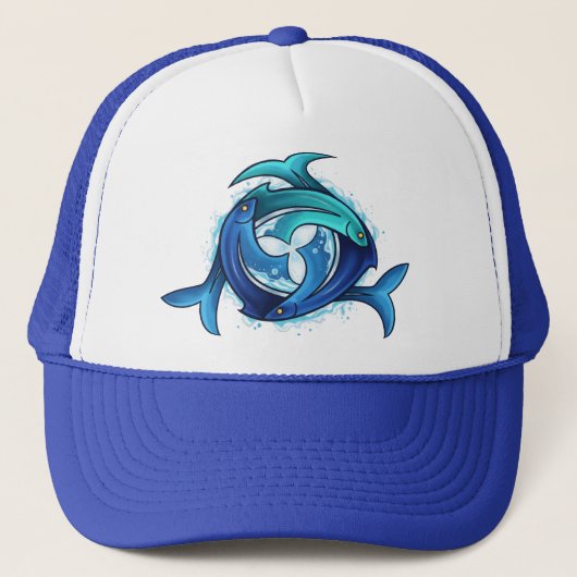 Aqua Harmony: Ineenstrengelde Vissen Drie-eenheid Trucker Pet (Voorkant)