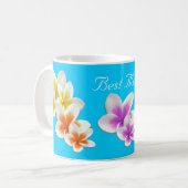 Aqua Hawaiian Flowers Maman's Custom Coffee Mug (Devant gauche)