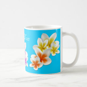 Aqua Hawaiian Flowers Maman's Custom Coffee Mug
