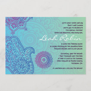 Aqua HEMSA HAND of GOD Baby Naming Invitation Kaart