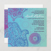 Aqua HEMSA MAIN DE DIEU Invitation Bat mitzvah (Devant / Derrière)