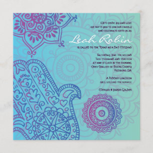 Aqua HEMSA MAIN DE DIEU Invitation Bat mitzvah