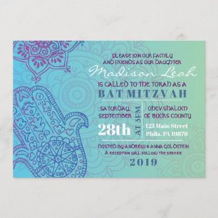 Aqua HEMSA MAIN DE DIEU Invitation Bat mitzvah