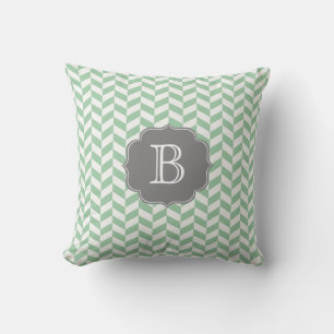 Aqua Herringbone Chevron Patroon met Monogram Kussen