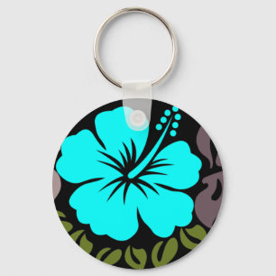 Aqua Hibiscus en Leaves Sleutelhanger