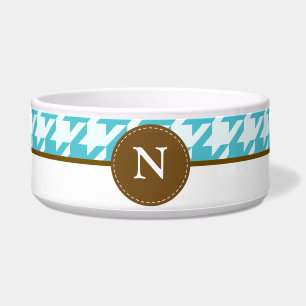 Aqua Houndstooth Pattern Monogram Pet Bowl Voerbakje