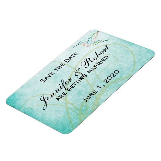 Aqua Hummingbird Waterverf Save the Date Magneet (Linkerzijde)