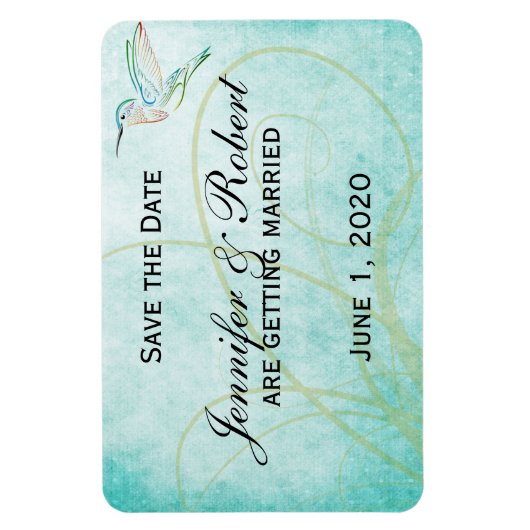 Aqua Hummingbird Waterverf Save the Date Magneet (Verticaal)