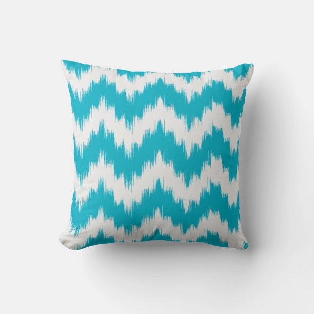 Aqua Ikat Chevron Pillow Kussen (Voorkant)