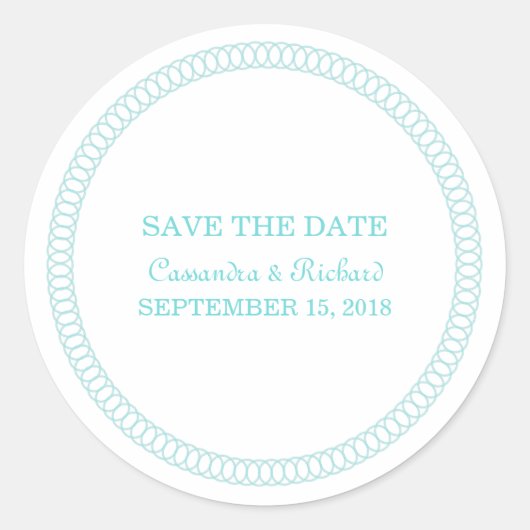 Aqua Incirkeld Opslaan Stickers Datum (Voorkant)