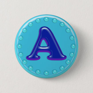 Aqua Initiaal A Ronde Button 5,7 Cm