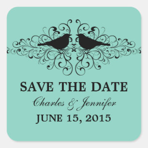 Aqua Inséparable Swirls Save the Date Stickers