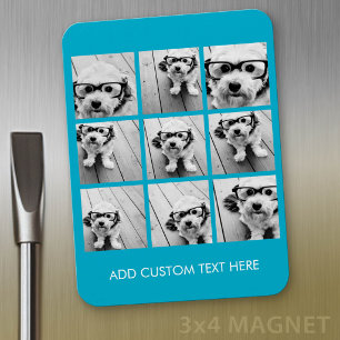 Aqua Instagram Photo Collage met 9 vierkante foto' Magneet