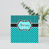 Aqua, invitation noir d'anniversaire de point de (Debout devant)