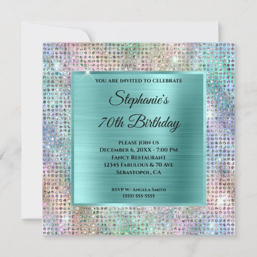 Aqua Iridescent Diamond bestudeerde Folie 70e verj Kaart (Voorkant)