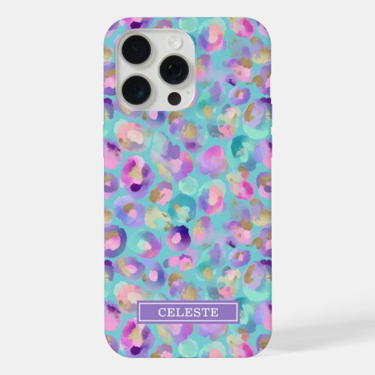 Aqua Iridescent Imprimé Léopard Monogrammé (Verso)