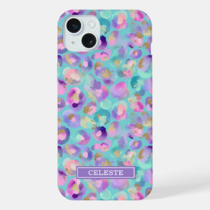 Aqua Iridescent Imprimé Léopard Monogrammé