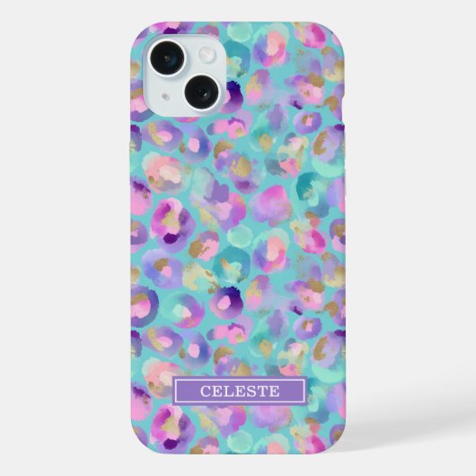 Aqua Iridescent Imprimé Léopard Monogrammé (Verso)