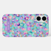 Aqua Iridescent Leopard Print Monogrammed Case-Mate iPhone Case (Achterkant (horizontaal))
