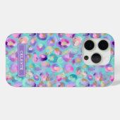 Aqua Iridescent Leopard Print Monogrammed Case-Mate iPhone Case (Achterkant (horizontaal))