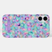 Aqua Iridescent Leopard Print Monogrammed Case-Mate iPhone Case (Achterkant (horizontaal))