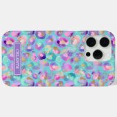 Aqua Iridescent Leopard Print Monogrammed Case-Mate iPhone Case (Achterkant (horizontaal))