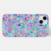 Aqua Iridescent Leopard Print Monogrammed Case-Mate iPhone Case (Achterkant (horizontaal))