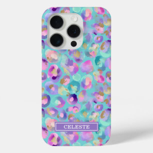 Aqua Iridescent Luipaardprint Monogram iPhone 15 Pro Case