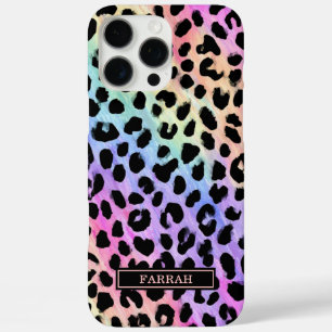 Aqua Iriserende Luipaardprint Monogram iPhone 16 Pro Max Hoesje
