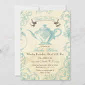 Aqua Ivory Rozen  Bridal Tea Uitnodiging (Voorkant)