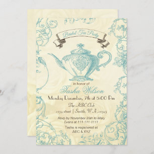 Aqua Ivory Rozen Bridal Tea Uitnodiging