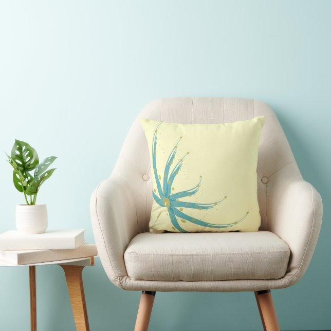 Aqua Jaune et Chartreuse Coussin Floral moderne (Chaise)
