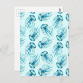 Aqua Jellyfish Waterverf Pattern Briefkaart (Voorkant / Achterkant)