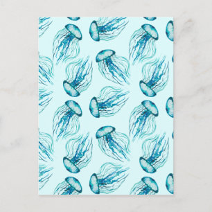 Aqua Jellyfish Waterverf Pattern Briefkaart