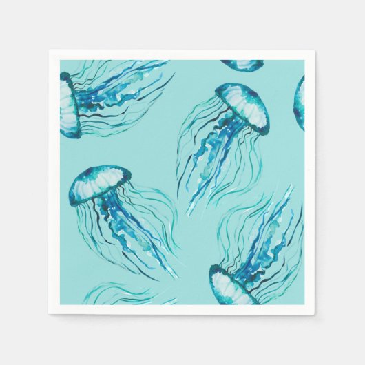 Aqua Jellyfish Waterverf Pattern Servet (Voorkant)