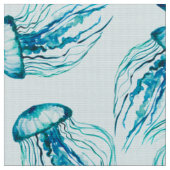 Aqua Jellyfish Waterverf Pattern Stof (Close Up)