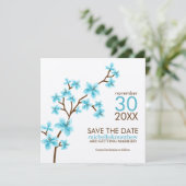 Aqua Kersenbloesems Save the Date (Staand voorkant)