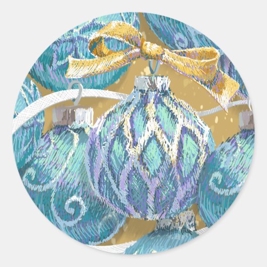 Aqua Kerstballen Ronde Sticker (Voorkant)