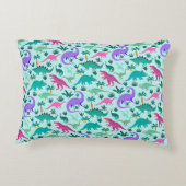 Aqua | Kinder naam van het kleurrijke dinosauruspa Accent Kussen (Achterkant)