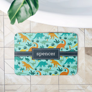 Aqua   Kinder naam van het kleurrijke dinosauruspa Badmat