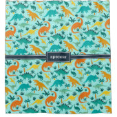 Aqua | Kinder naam van het kleurrijke dinosauruspa Douchegordijn (Voorkant)