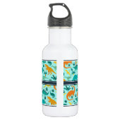 Aqua | Kinder naam van het kleurrijke dinosauruspa Waterfles (Achterkant)