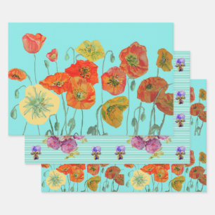 Aqua Klaprozen Bloem Bloemrijk Aquarel Inpakpapier Vel